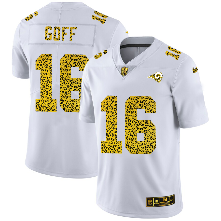 Los Angeles Rams #16 Jared Goff Men Nike Flocked Leopard Print Vapor Limited NFL Jersey White